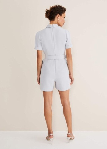 Phase Eight Etta Embelished Collar Playsuit Jumpsuit Blue USA | 7180645-WN